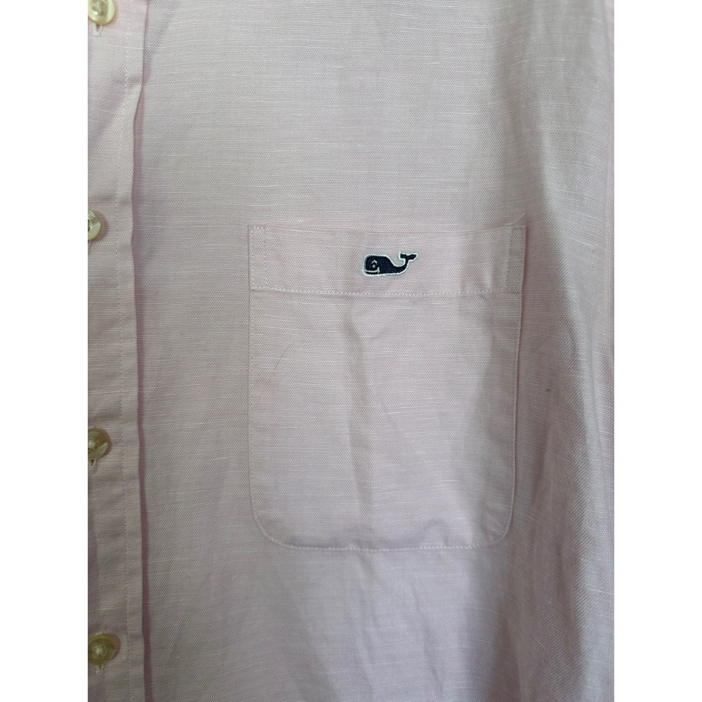 Vineyard Vines Mens Slim Fit Tucker Shirt Pink Cotton Linen Long Sleeve Size M